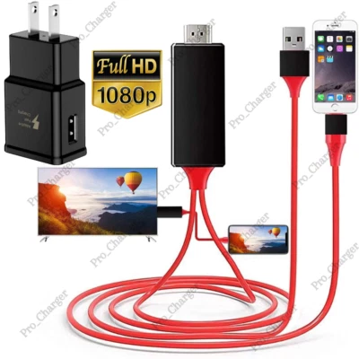 1080P HDMI Mirroring Cable Phone to TV HDTV Adapter For iPhone 6 7 8 X 12 13 14 - Image 1 of 4