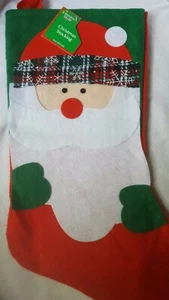 New Christmas Stocking Holiday 18" Green & Red Santa - Imagen 1 de 3
