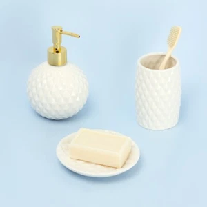 G Decor 3-Piece, 2 Metal Pumps included, White Ceramic Bath Accessory Set  - Picture 1 of 8