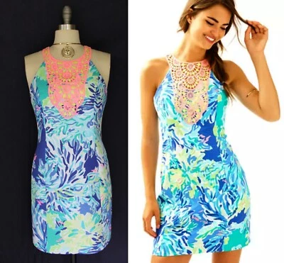 Lilly Pulitzer pearl shift dress brilliant blue wade and sea crochet lace Mod 2 - Image 1 of 4