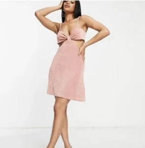 Topshop Halter Cut Out Slinky Mini Dress In Minky Pink Size 4-6 NWOT - Picture 1 of 9
