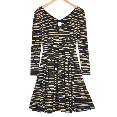 HD In Paris Women's Black & Tan Rayon Geometric Knitted Fit & Flare Dress Size S - Image 1 of 4