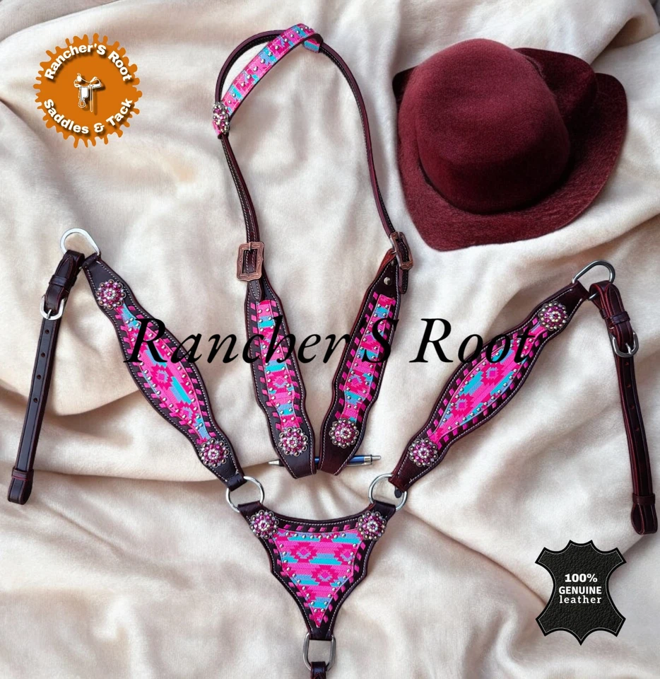 Western Leather Tack Set For Horse |  Pink Aztec Gladiator Tack Set - Image 1 of 1