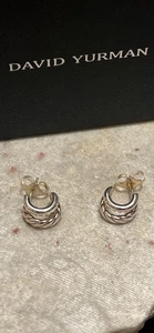 David Yurman 925/585 Mercer Double Hoop Huggie Earrings 1/2 inch 4-8,mm - Picture 1 of 14