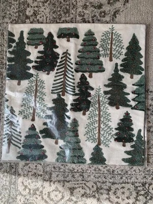 Pottery Barn Pinecrest Embroidered Tree Forest Pillow Cover 20"sq NEW IN PACKAGE - Image 1 of 4