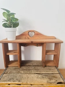 Vintage 90s Rustic Wood Heart Cutout Shelf Knick Knacks Wall Mount Cottagecore - Picture 1 of 7