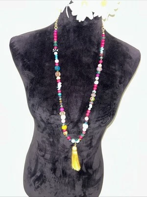 Collar Piedra Natural Multicolor Cadena Larga, Hecho a Mano Mujer Joyería Elegante Foto 1 de 4