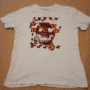 Volcom Men's Size M Jersey T-Shirt White Graphic Print Casual Skull Comfort EUC - Picture 1 of 10