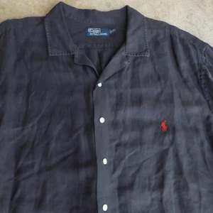 Vintage Polo Ralph Lauren Shirt Mens 2XLT Black Camp Loop Collar Linen Silk - Picture 1 of 5