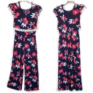 One Step Up NWT girls Navy Floral Ruffle Jumpsuit M 10/12 summer vacation casual - Picture 1 of 5