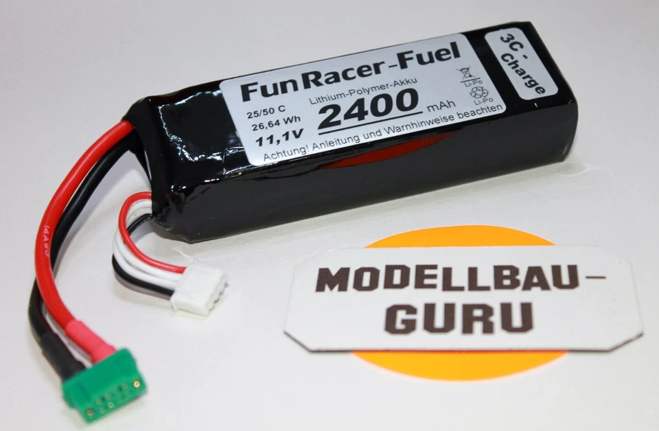 Fun Racer Fuel 2400 mAh 11,1 V Lipo Akku 25/50 C mit M6 Multiplex Stecker - Bild 1 von 1