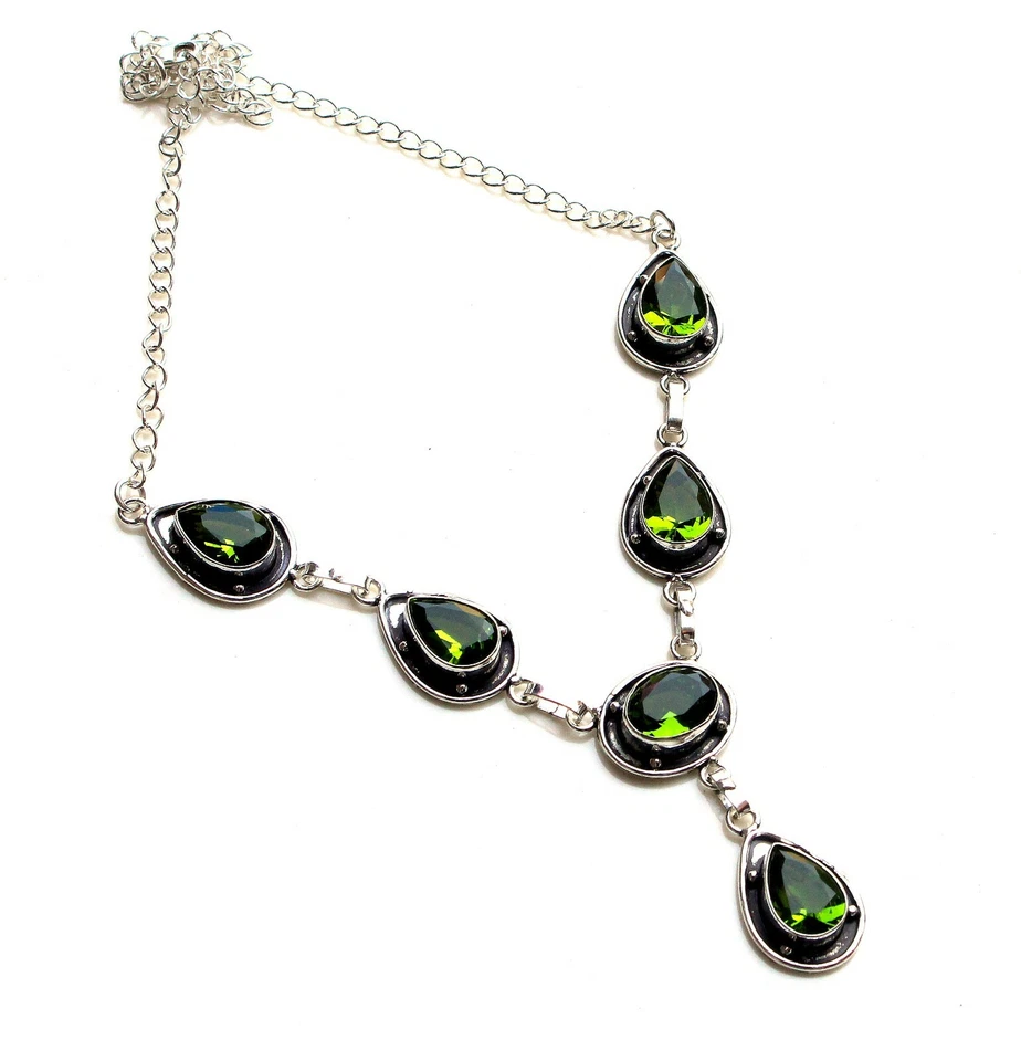 Green Peridot Gemstone Handmade 925 Sterling Silver Jewelry Necklaces Size 18" - Image 1 of 1