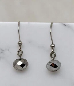 Silver Tone Faceted Bead Dangle Earrings Mirror Disco Ball Design Retro Sparkly - Picture 1 of 6