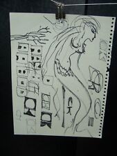 Mermaid / CK Initials 1946-59 Original Ink Sketch by C. Kelm 