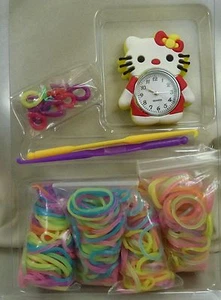 Mädchen Armbanduhr Uhr Loom Bands Hello Kitty Katze + 400 Gummibänder glow - NEU - Bild 1 von 3
