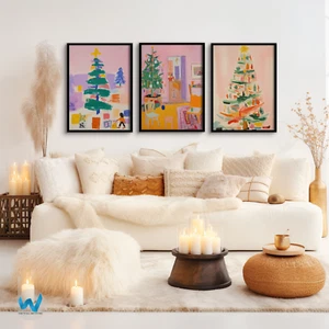 Abstract Christmas Holiday Tree Posters Set of 3 Wall Art Home Decor - Picture 1 of 18