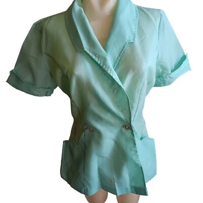 Medium Vintage Beautician Nurse Frock Top 1960's Penneys Mint Green Beauty Shop - Image 1 of 4