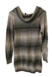 AB Studio Sweater Dress Women Size M Gray Cowl Neck Raglan Sleeve Striped - Picture 1 of 8