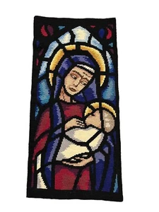 Gobelin Goblen Tapestry Rug Needlepoint Stained Glass Wool Nativity Madonna Vtg - Picture 1 of 5