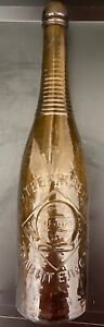 VINTAGE 1918 Amber Brown Embossed Glass Beer Bottle Big Gold Medal New Bavaria