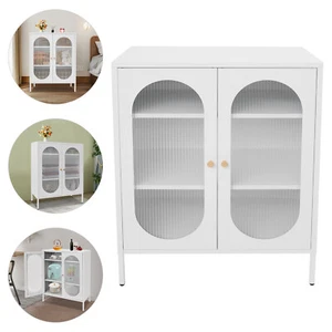 3 Tiers Creamy White Iron Storage Cabinet Kitchen Storage Cabinet Accent Cabinet - Picture 1 of 17