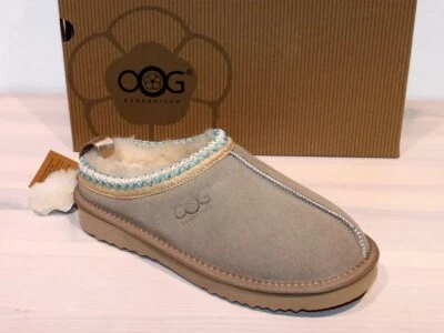 OOG GENERATION Wildleder Slipper Leder Lammfell Hausschuhe Beige - Neu !