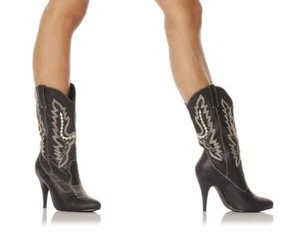 Black Cowboy Cowgirl Western Country Rodeo Costume Dress Boots Heels All Sizes - Picture 1 of 3