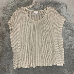 Pure Jill Women Striped Beach Coastal Nautical Linen Blend Boxy Top XS Petite - Picture 1 of 10