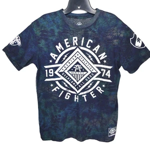 NEW Buckle American Fighter Men's Blue Green M Short Sleeve MMA Fighting Shirt - Picture 1 of 13
