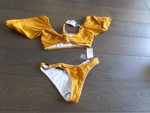 NWT Latest CAPITTANA 2 piece orange color w/top off shoulder puff sleeves sz S - Picture 1 of 9