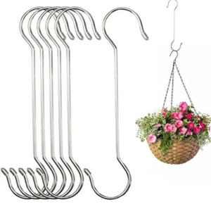 6 Pack 16" Extra Long Heavy Duty Plant Hanging S Hooks for Baskets Bird Feeders - Picture 1 of 8