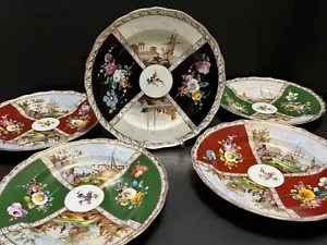 5 cuencos de sopa Meissen de cuatro hojas envío y paneles florales colores asst'd 9,5" vintage - Imagen 1 de 20