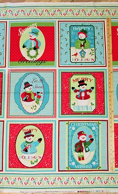 Happy Holidays Snowmen Christmas Benartex Fabric Panel  23"   #4571 - Image 1 of 3