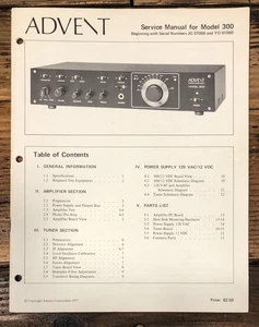 Advent Model 300 Receiver Service Manual *Original* - Picture 1 of 1