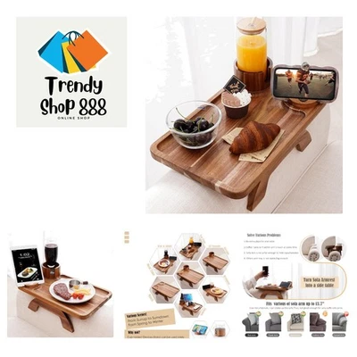 Elegant 3-in-1 Acacia Wood Couch Cup Holder & Phone Tray Table - 15.36x9.85 - Image 1 of 4