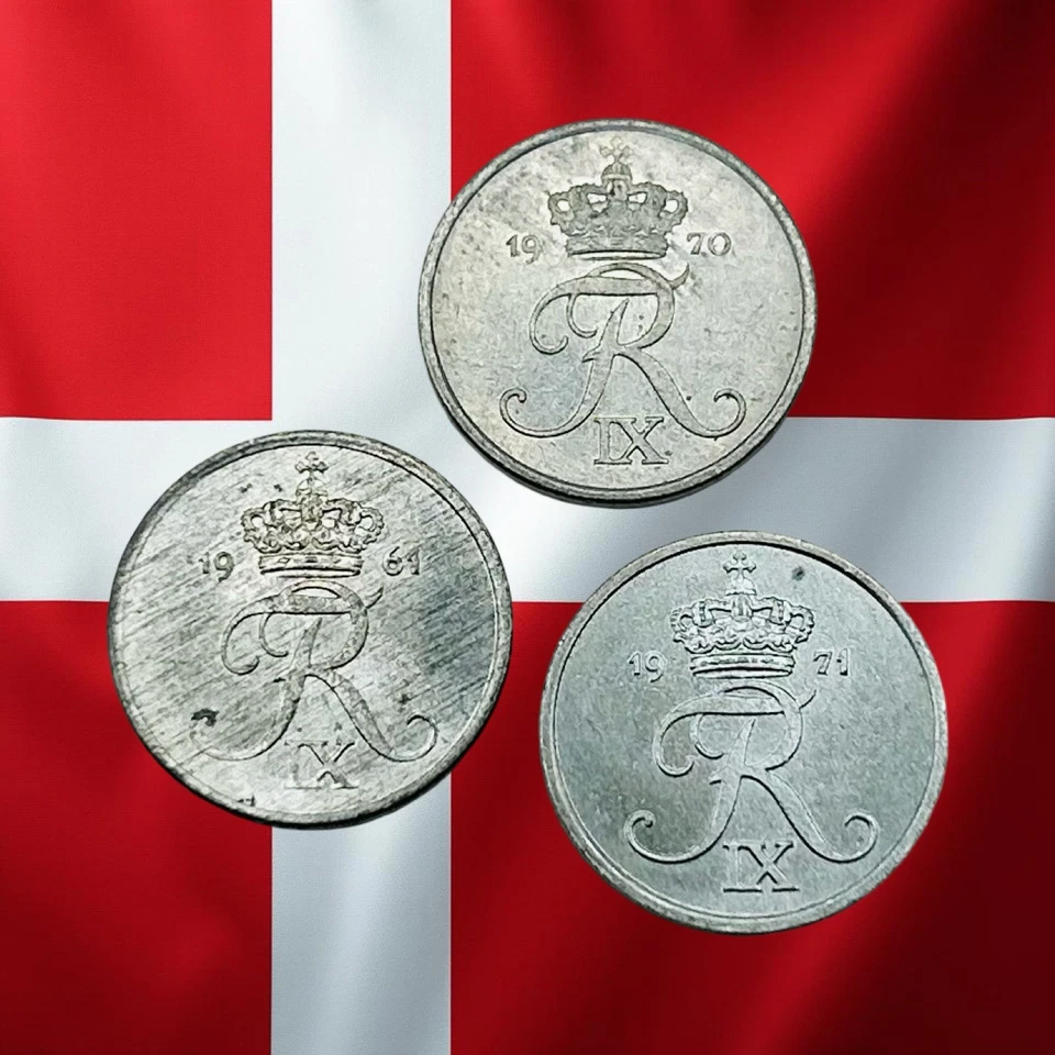 Lot of 3 Denmark 1 Ore Coins - 1961, 1970 & 1971 - Combined Ship - Image 1 of 2