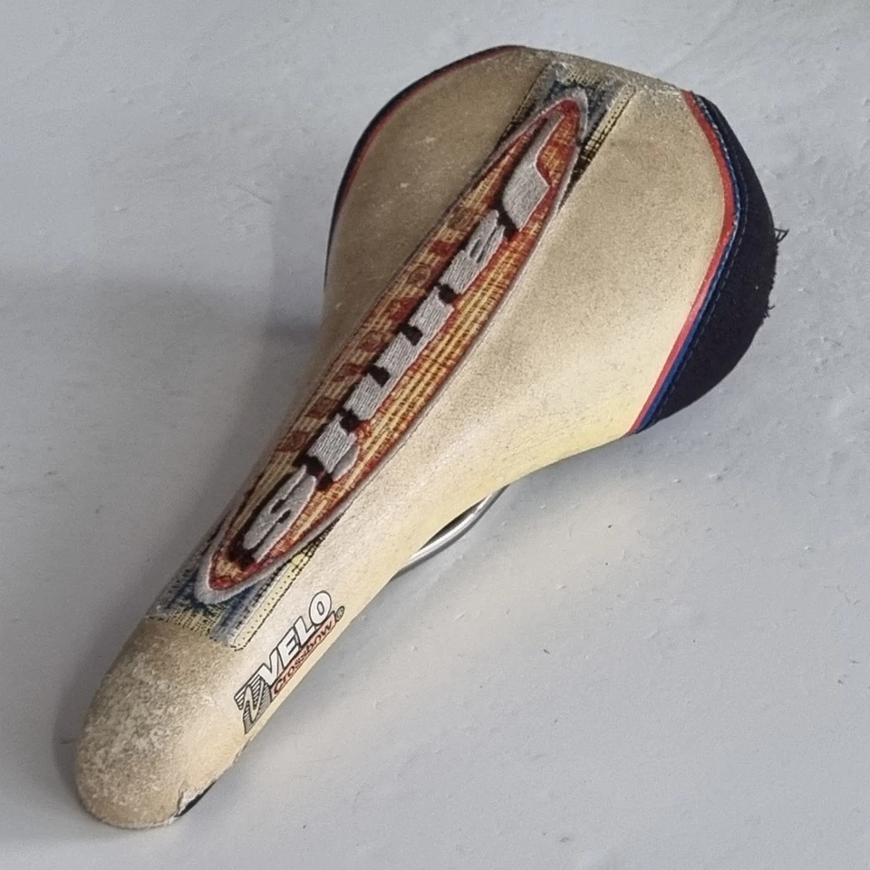 Jamis Saddle Velo Crossbow Ti rails Bicycle Seat white black blue red retro bike - Image 1 of 4