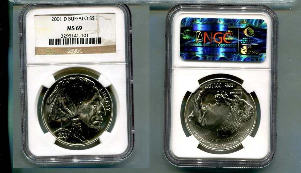 2001 D AMERICAN BUFFALO COMMEMORATIVE SILVER DOLLAR NGC MS69 6056T - Image 1 of 1