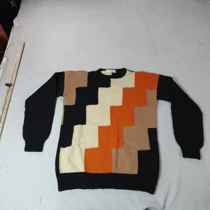 Vintage Fischer Pullover Herren klein schwarz Colorblock Handarbeit Strick Doris Kutz - Bild 1 von 6