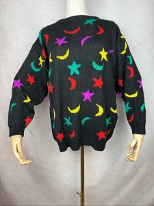 Suéter Celestial Vintage Años 80 Estrellas Luna Talla Mediana - Imagen 1 de 6