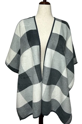 Woolrich Manta Envolvente Poncho Mantón Talla Única Gris Vellón Búfalo Cuadros Reversible Foto 1 de 4