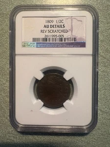 1809 Classic Head Half Cent – NGC AU Details – Reverse Scratched - Picture 1 of 2