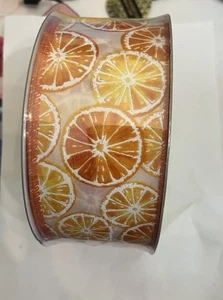 NEW Members Mark Premium Wired Ribbon. 2.5” x 50 Yards. Orange Grapefruit Print - Picture 1 of 3