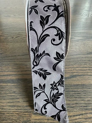 Kirkland Premium Wired Ribbon 50 Yard Roll Partial w/pieces Holiday Black/Silver - Image 1 of 4