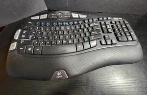 Logitech K350 Wave Wireless Ergonomic Keyboard Black Wrist Rest tested NO Dongle - Picture 1 of 7