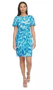 Women's Printed Boat-Neck Bubble-Sleeve Sheath Dress Size 2 - Picture 1 of 6