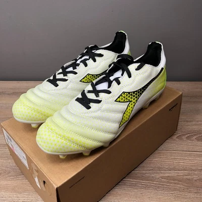 Botín de fútbol Diadora Brasil Elite GR LT LP12 blanco amarillo C5702 para hombre 9,5 NUEVO Foto 1 de 4