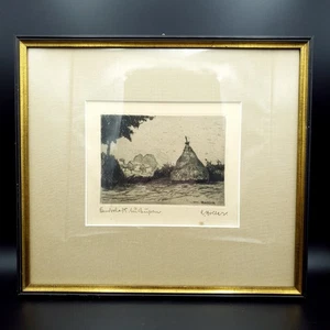 Alfred Holler signed etching Landscape Haystack framed etching German Artist - Picture 1 of 14