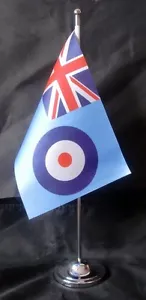 RAF ENSIGN DELUXE SATIN TABLE FLAG 9"X6" CHROME POLE & BASE ROYAL AIR FORCE - Picture 1 of 1