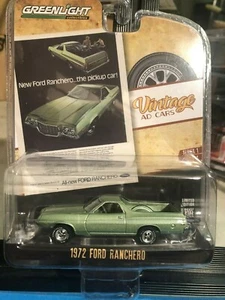1/64 GREENLIGHT VANTAGE AD CARS 1972 FORD RANCHERO PICKUP VERT MÉTALLISÉ - Photo 1/2
